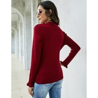 Ženski polo štepe, ruffle pleteni pulover vrhovi ovratni V izrez casual bluzes majice