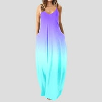 Ljetna haljina za žene pogodna haljina dugi maxi v izrez Labava haljina bez rukava Boho Beach Sundress