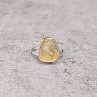 Prirodni citrinski prsten, grubi citrinski gusjenični prsten, novembar, dual bend, sterling srebro,