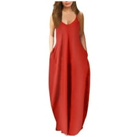 Haljina za žene, ženski modni casual veliki čvrsti okrugli vratni prsluk za suspenzije a-line dugih