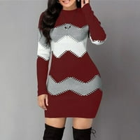 Ženska jesen zimski džemper haljina valoviti printski dugih rukava slim mini haljina