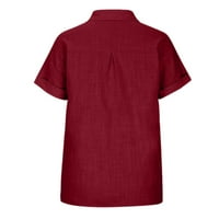 Žene Ljetne vrhove Modni gumb Solid Color Kratka košulja Comfy Tunic Ženska V-izrez Casual Labava majica