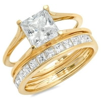 2. CT princeza Realni originalni prirodni dijamant si1-si i-j 18k žuti zlatni angažman vjenčanica mladenka dizajnerski prsten bw set veličine 5.5