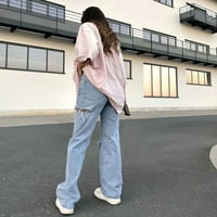 Ženski gumb High Squik džep elastične čvrste boje traperice Slim traper hlače Leisure Stilrish pantalone