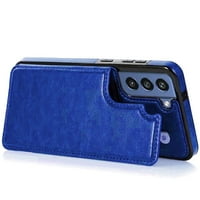 Za Samsung Galaxy S Plus Luksuzni bočni magnetni gumb ID držač ID-a PU kožna futrola - tamno plava
