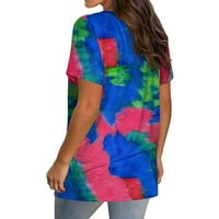 Ženske kratke rukave V-izrez Tie-dye Print Tops Pulover bluza Majica Plava M