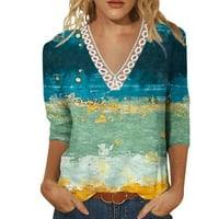 Ženske majice Patchwork tiskani majica s dugim rukavima V-izrez V-izrez Labavi fit modni udoban pulover