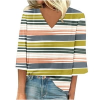 Zkozptok Ženske majice rukav plus veličina V-izrez Striped Print Casual Fall Bluzes, Multicolor, XXXL