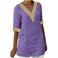 Wyongtao Cracy Deep V izrez Ženska bluza Majica Solid Bool Splice Trendy rukava Ležerne prilike Purple