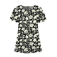 Cvjetni bluze scoop izrez za slobodno vrijeme modni kratki rukav za žene bijeli XL