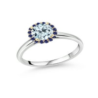 Gem Stone King 1. CT Okruglo nebo Plava Topaz Blue Created Sapphire 10k bijeli zlatni prsten sa žutim