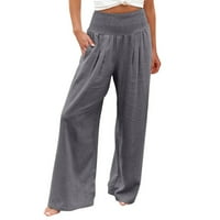 Casual pantalone za žene Žene Solid Colore Loose pantalone seksi visoko struk široke hlače za noge pamučno posteljina siva