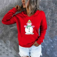 TKLpehg božićne dukseve za ženske ležerne bluze pulover na vrhu pada zima duksevi duksevi božićni uzorak Ispis okrugli vrat kapuljač s kapuljačom dugih rukava crveni s