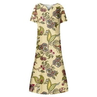 Feternsko žensko ljetno casual modne cvjetne tiskane tipke kratkog rukava Džepne haljine za žene