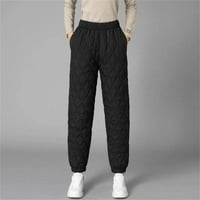 pxiakgy hlače za žene žene zimske elastične pantske boje, čvrsti struk Držite toplu rastezanje pamučne zimske hlače duge džepne strugove crna + l
