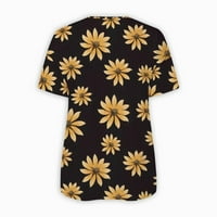 Dyegold Ljetni vrhovi za žene Trendy, Bluze za žene Modni Sunflwer Butterfly Print Zip Thirt V izrez