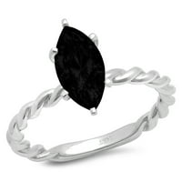 2CT Marquise CECT crna prirodna ony 18k bijeli zlatni godišnjički zaručnički prsten veličine 9