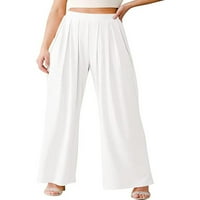 Voguele žene palazzo pant široke noge hlače u boji čarobne pantalone na plaži, casual white 3xl