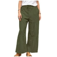 Bijele posteljine hlače za ženske pantalone za stezanje Džepne casual plus veličine hlače vojska zelena