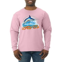 Riba na plavoj marlin muški košulju dugih rukava, svijetlo ružičasta, 3xl