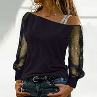 Ženski vrhovi ženske bluze s dugim rukavima, casual solid modne majice na ramenu vino 2xl