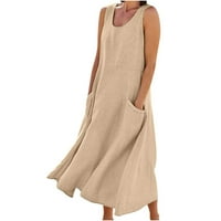 Fatuov ljetne haljine za žene plus veličine čišćenje pamučne platnene trendove casual plaže Tank Maxi