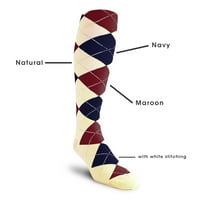 GOLF KNICKERS Šarene koljeno Visoke argyle pamučne čarape za muškarce Žene i mladi - Y: Prirodni mornarički
