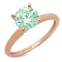 3. CT sjajan okrugli rez simulirani zeleni dijamant 14k Rose Gold Solitaire Prsten SZ 4.25