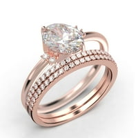 Zasljepljujući minimalistički 2. karat ovalni rez dijamantski prsten za angažman, vjenčani prsten, dva podudarna traka u 10k čvrstog ruža zlata, poklon za nju, obećavaju prsten, obljetni poklon