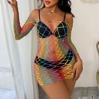 Uocefik Women Fishnet BabyDoll seksi donje rublje za žene Seksi izdubljena noćna odjeća Rainbow Halter