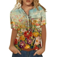 Žene ljetne vrhove V-izrez cvjetne bluze casual ženske majice kratki rukav 3xl