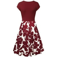 Žene ljetne haljine za žene zabave Labavi kratki rukav A-line haljina cvjetna dužina koljena V-izrez crvena s