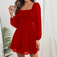 Kvadratni izrez s dugim rukavima Čvrsti povremene crvene haljine za žene elegantne veličine s