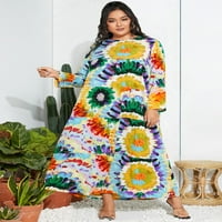 Žene cvjetni ispis kontrastni zatvarač sa zatvaračem Side Musliman Maxi haljina FZH