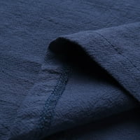 Ženske vrhove ženske modne pamučne posteljine s V-vratom kratkih rukava stotina i jedna čvrsta boja labava majica top tamno plavi xxxl