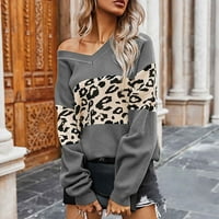 tklpehg džemperi za žene Trendy Loose Jesen Zimski topli džemper vrhovi dugih rukava Modni leopard patchwork