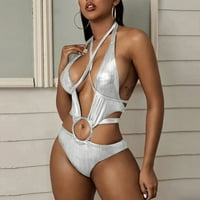 Ecqkame seksi čvrsta izdubljena jedna kupaći kostim ženski seksi i nepravilni kupaći kostimi za kupaće žene za kupanje bez letnje na plaži Noseći monokini Silver S Clearance Stavke