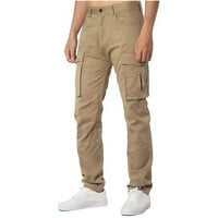 Feterrnal muške čvrste boje labavi ugradnja trodimenzionalnih džepova s ​​više džepova i ravne hlače