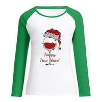 Božićne majice za žene slatki proljetni patchwork božićni tiskani s dugim rukavima okrugli vrat casual