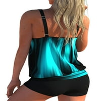 Eleluny Plus Size Ženske kupaći kostimi TankIni set Swimress Boyshorts Print kupaći kostim plavi 4xl
