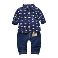 Odjeća za djecu dječaka Dugači dugi mali toddleri + traper majica Postavljene hlače Dječja uzorka rukavica