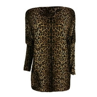LANHUI Žene Ležerne prilike V-izrez Leopard Ispis Džepne bluze Dugi rukavi