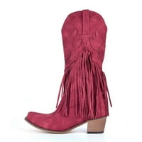Wofedyo Ženske čizme Ženske kožne prste Tassel Maw-Heet Cipes Western Cowboy Boots Boots za žene