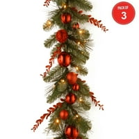 9'x12 Dekorativna kolekcija Božićni crveni mješoviti vijenac s mekim bijelim baterijskim LED-ima s tajmerom