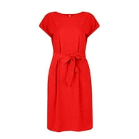 Žene Ljetna haljina Ženska konstrukcija Ljeto COLL Color CrewNeck Kratki rukav Džepna haljina, Crvena,