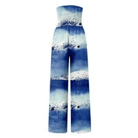 Clearsance Teretne hlače Žene Modni labavi Ležerni print Visoki struk Široke noge hlače plave m