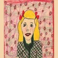 Crtanje mlade djevojke sa žutom kosom i crnom bluzom. Print postera Norma Kramer