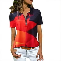 B91XZ Ženske grafičke majice Ženska modna casual Top bluza Revel patentni zatvarač tiskana meka košulja Labavi kratki rukav elegantni plus veličina crvena, l