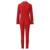 Ketyyh-Chn ženski blažeri jakna s dugim rukavima dvostruko odijelo za radno mjesto Crveno, XL