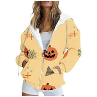 Prevelike zip up hoodie za žene Qwang Baggy Loose Basic patentni kaput sa kapuljačom, sablasan Halloween